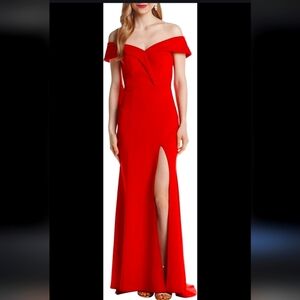 Elegant Red Off-Shoulder Evening Gown